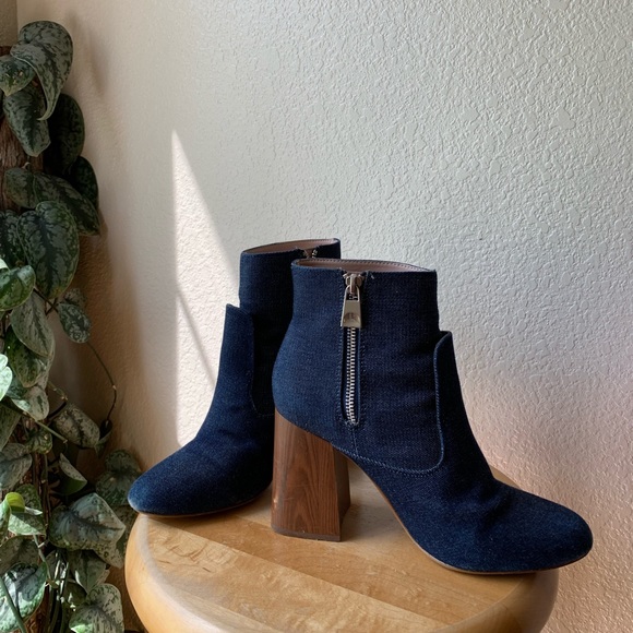 Denim Zara Booties with Wooden Heel - Picture 1 of 7